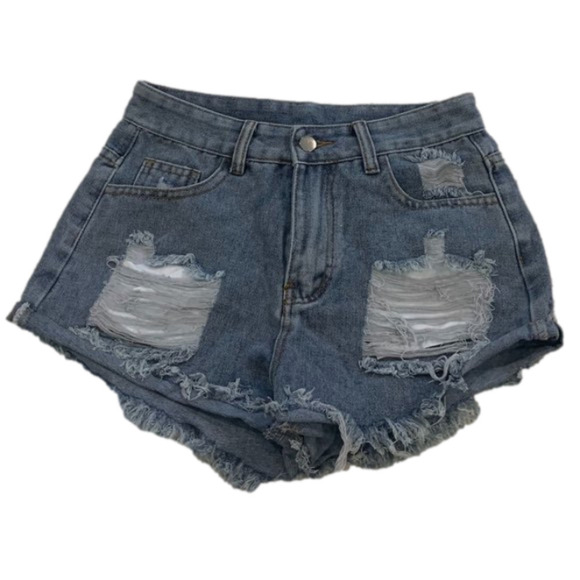 🔥🔥SALE🔥🔥Ripped Denim Shorts Raw Hem Wide Leg Washed Short High Waisted NWT - Picture 1 of 4